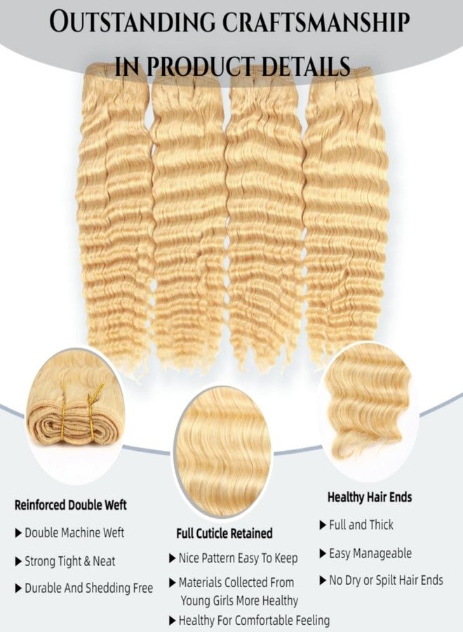 HC 12A 613 Blonde Deep Wave Human Hair Bundles 22Inch 100% Unprocessed Brazilian Virgin Hair Extensions, Soft Double Weft Weave Curly Deep Wave Bundles Human Hair for Women (22inch) - Image 2